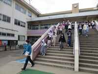 最後に運動場に避難しました